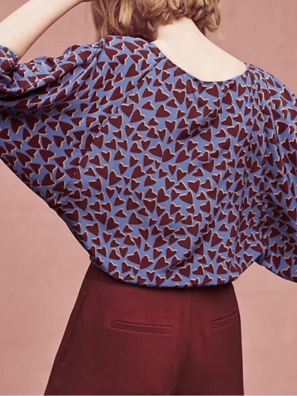 Anthropologie Blue Heart Print Blouse - Picture 2 of 8